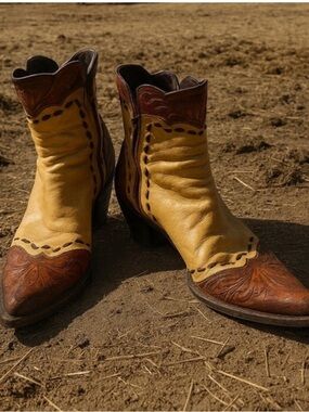 Stallion hand tooled leather zorro ankle cowboy boots